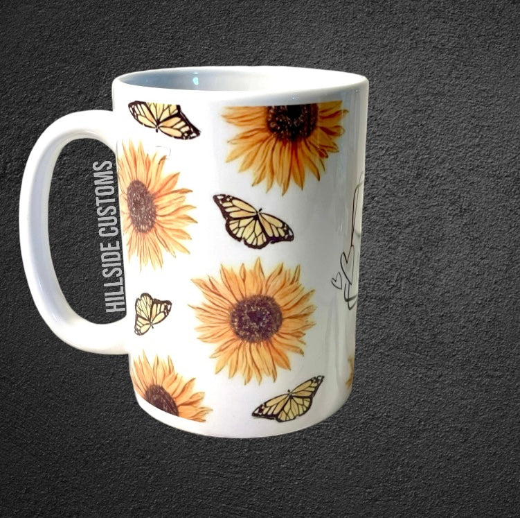 MAMA sunflower and butterfly ceramic 15oz mug