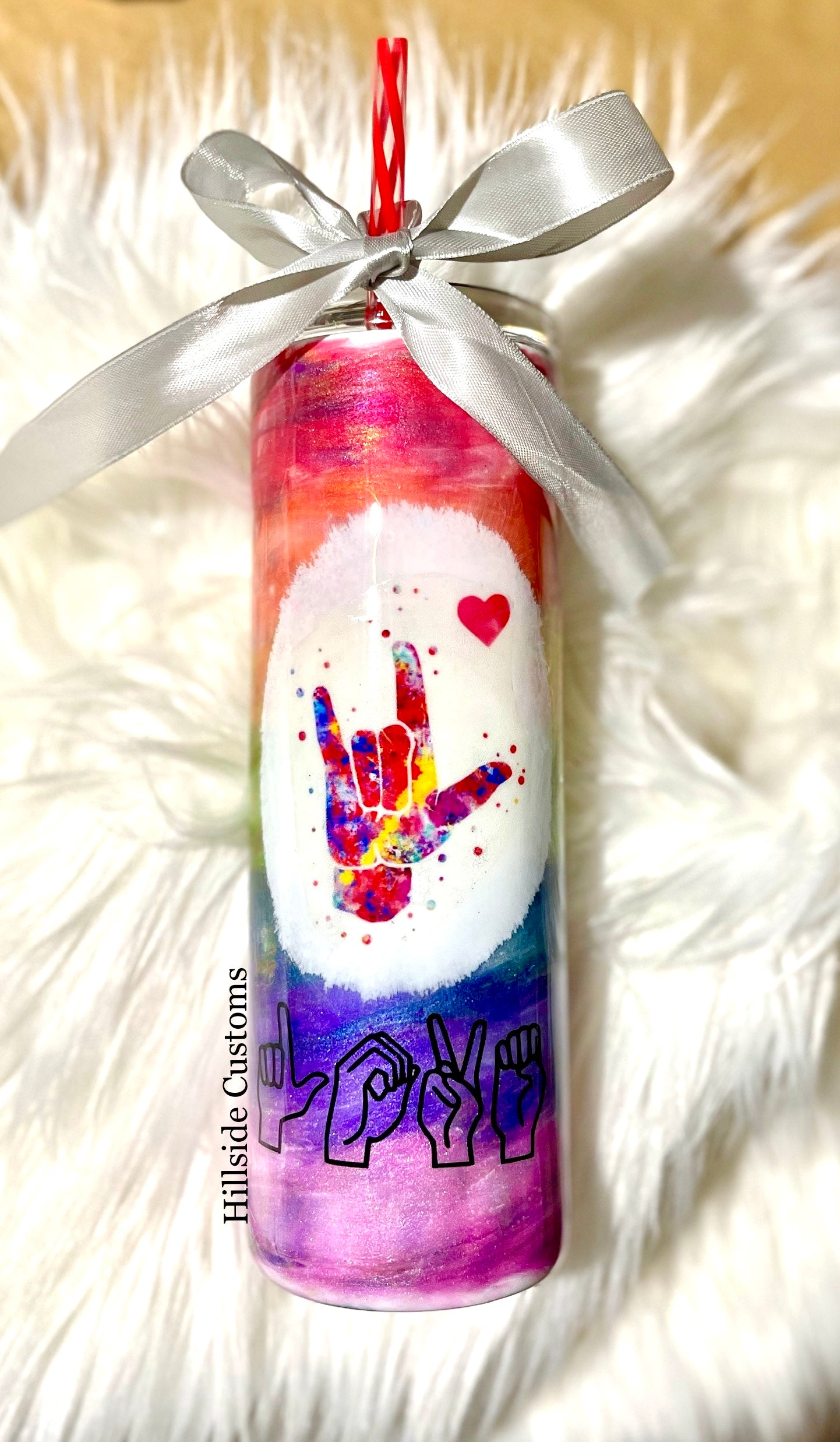 ASL sign language Valentine’s Day LOVE rainbow 20oz tumbler