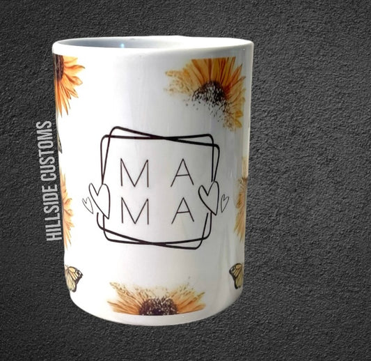 MAMA sunflower and butterfly ceramic 15oz mug