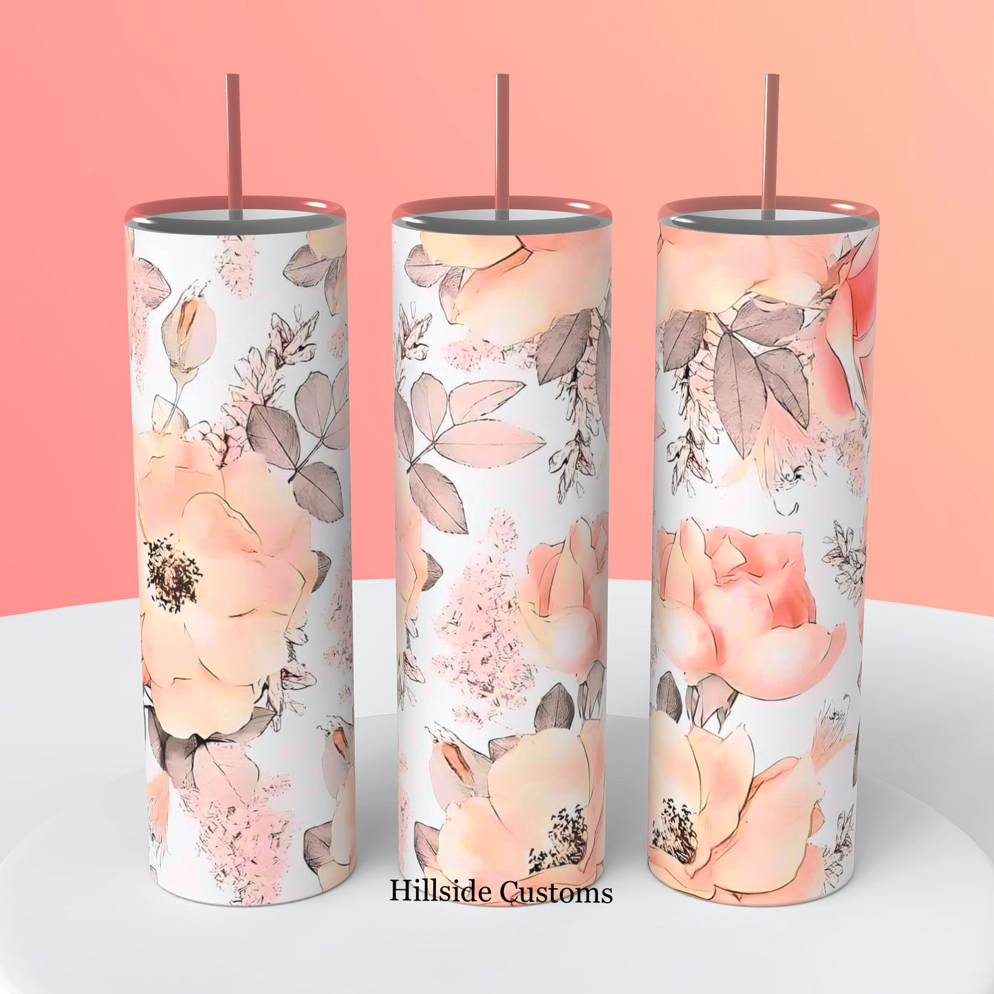 Pink Peony Floral 20oz stainless steel Tumbler